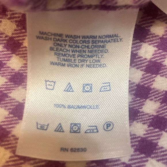 Lands End Purple Check Long Sleeve Button Front Flannel Shirt Women Size Medium - Picture 10 of 11